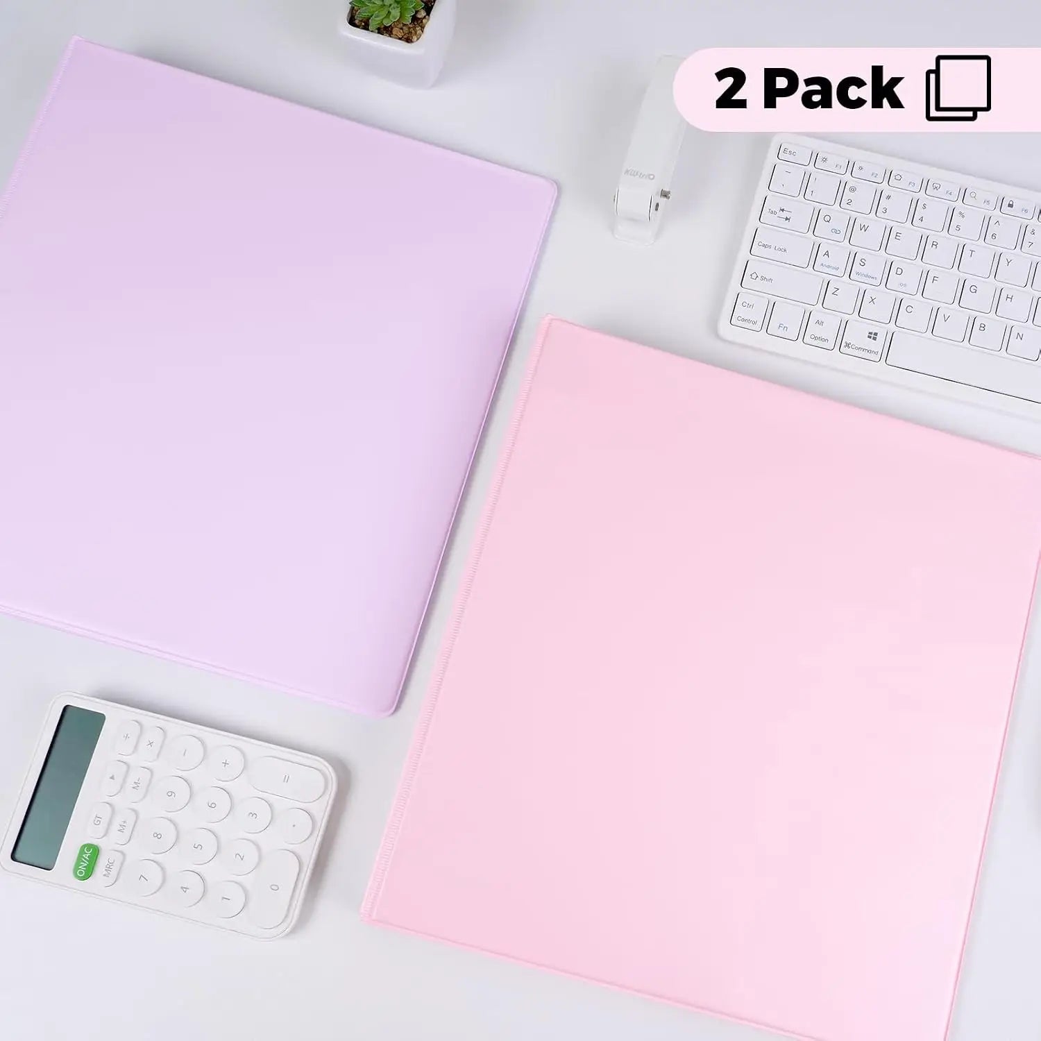 3 Ring Binder 2 Pack, 1 Inch Clear View Binders with 2 Interior Pockets, Round Ring Binder for Office & School Supplies, Pink and Purple