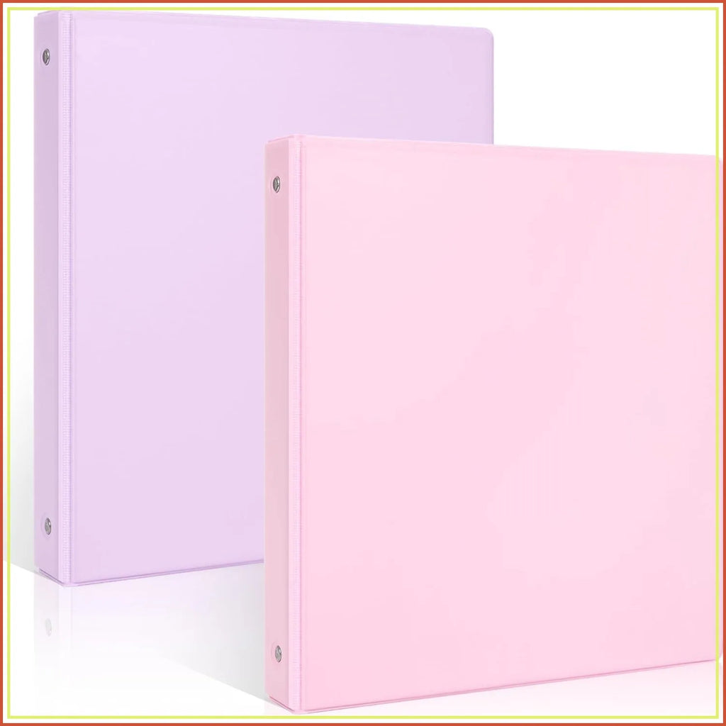3 Ring Binder 2 Pack, 1 Inch Clear View Binders with 2 Interior Pockets, Round Ring Binder for Office & School Supplies, Pink and Purple