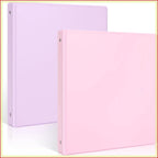 3 Ring Binder 2 Pack, 1 Inch Clear View Binders with 2 Interior Pockets, Round Ring Binder for Office & School Supplies, Pink and Purple