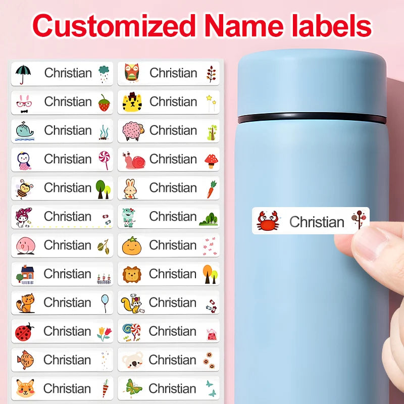 ‌Customized Waterproof Name Tags for School - Personalized Stickers for Kids Lunch Boxes, Backpacks & Bottles, Multilingual