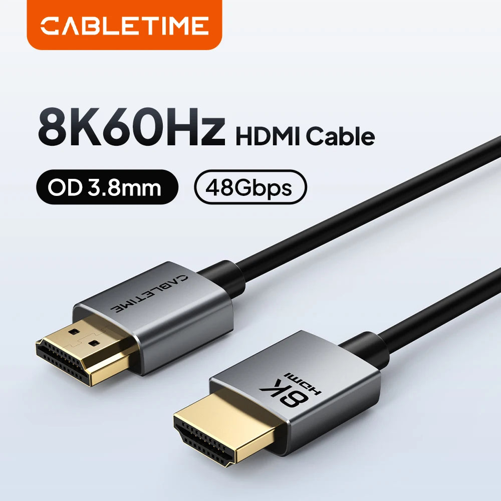 CABLETIME 8K Slim HDMI 2.1 Cable HDMI to HDMI Cable 8K@60Hz 4K@120Hz Ultra HD Resolution 3.8mm Width for Laptop Lenovo Dell