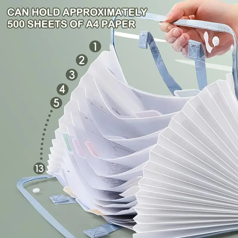 A4 Portable Accordion File Organizer, 13 Pocket Expanding Document Folder for Business School Office Student Supplies
