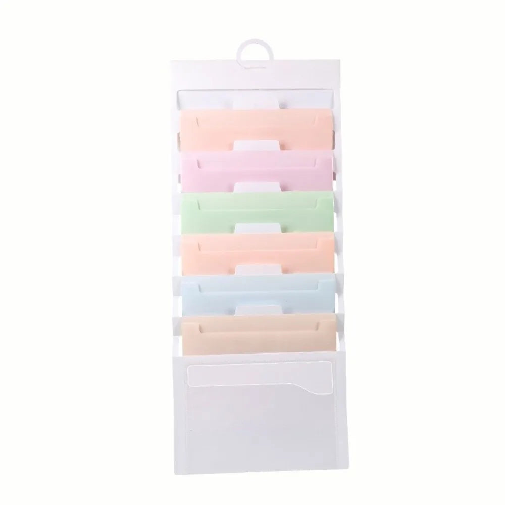 6 Pockets Hanging File Folders Wall Mounted Large Capacity Expandable Accordian Pockets Multi-color File Organizer Magazine