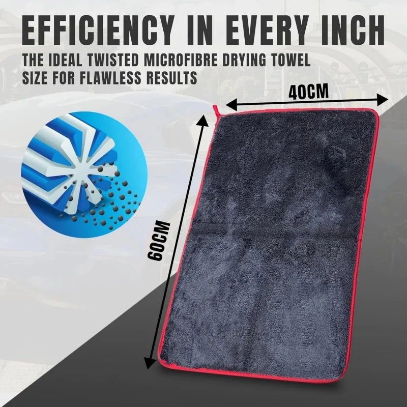 90x60cm XXL 500GSM Microfiber Car Drying Towel Ultra Absorbent Thickened Twist Ring Design Lint Free Scratch Free Auto Detailing