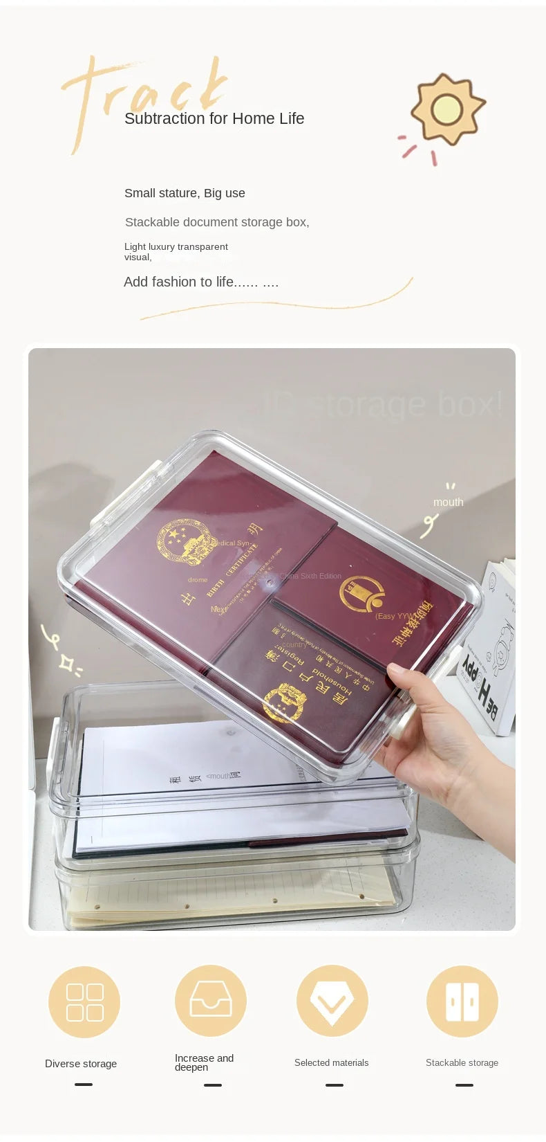 Acrylic Transparent Desktop Paper Storage Box A4 File Document Exam Paper Organizer Household Dust Proof Card Holder Case