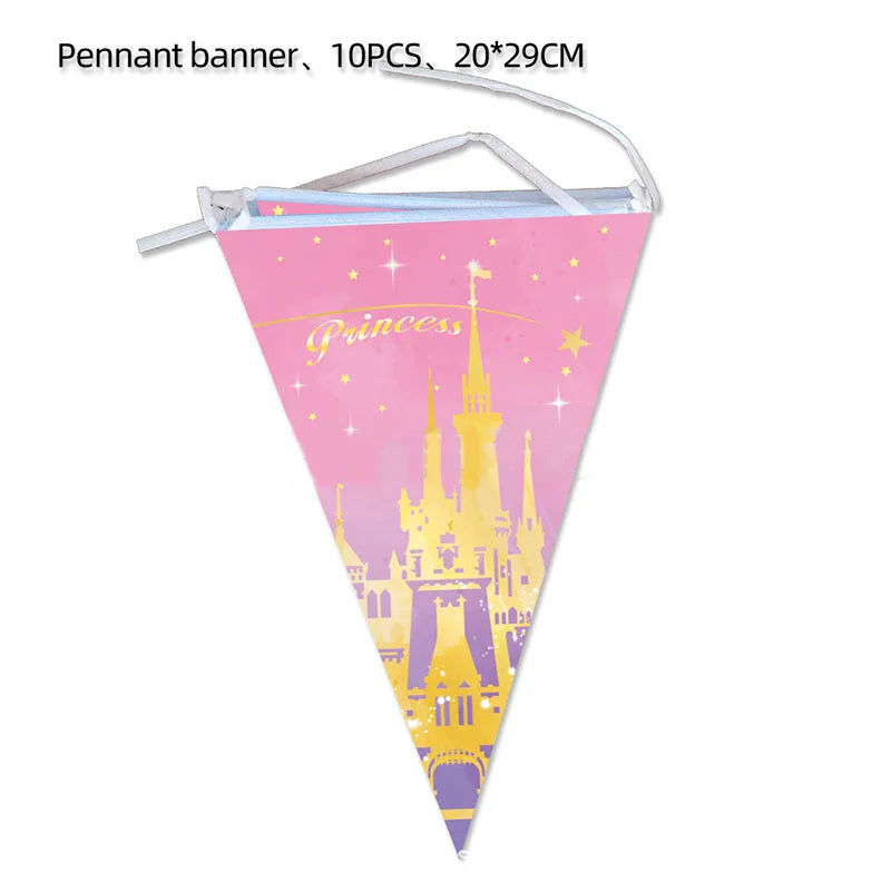Pink Princess Castle Tableware Set Dessert Plates Cups tablecolth Balloon Banner Girls favorite Birthday Adult Wedding Decoratio
