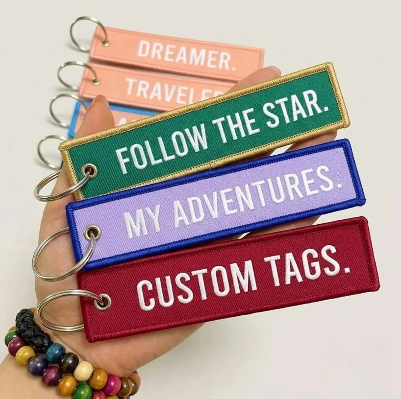 Wholesale Custom Embroidery Keychains Logo Flight Tag Keychain Jet Tag Keychain Personalized Name Key Ring Fabric Keychain