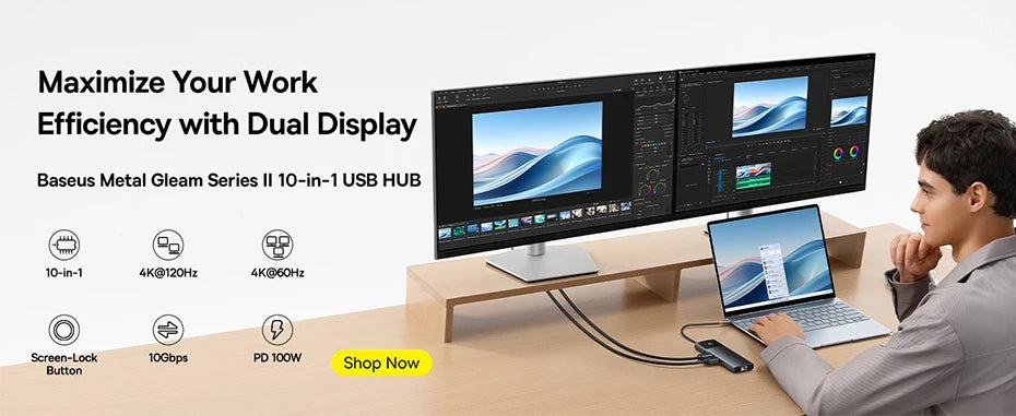 Baseus 12-in-1 USB C HUB to HDMI 4K@60Hz Dual Display USB 3.2 Adapter with RJ45 SD TF PD 100W Docking Station for Window Mac Hub