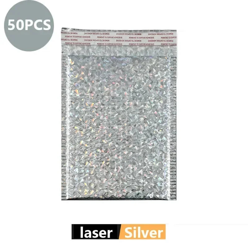 50pcs Bubble Envelope Sending Package Pouch Metal Gold Packaging Supplies Thicken Postage Bag Mailer Small Business Delivery