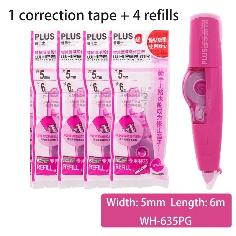 Japan PLUS Correction Tape WHIPER MR Large Capacity 1Pc Correction Tape Plus 4pcs Refill Student Stationery School Supplies