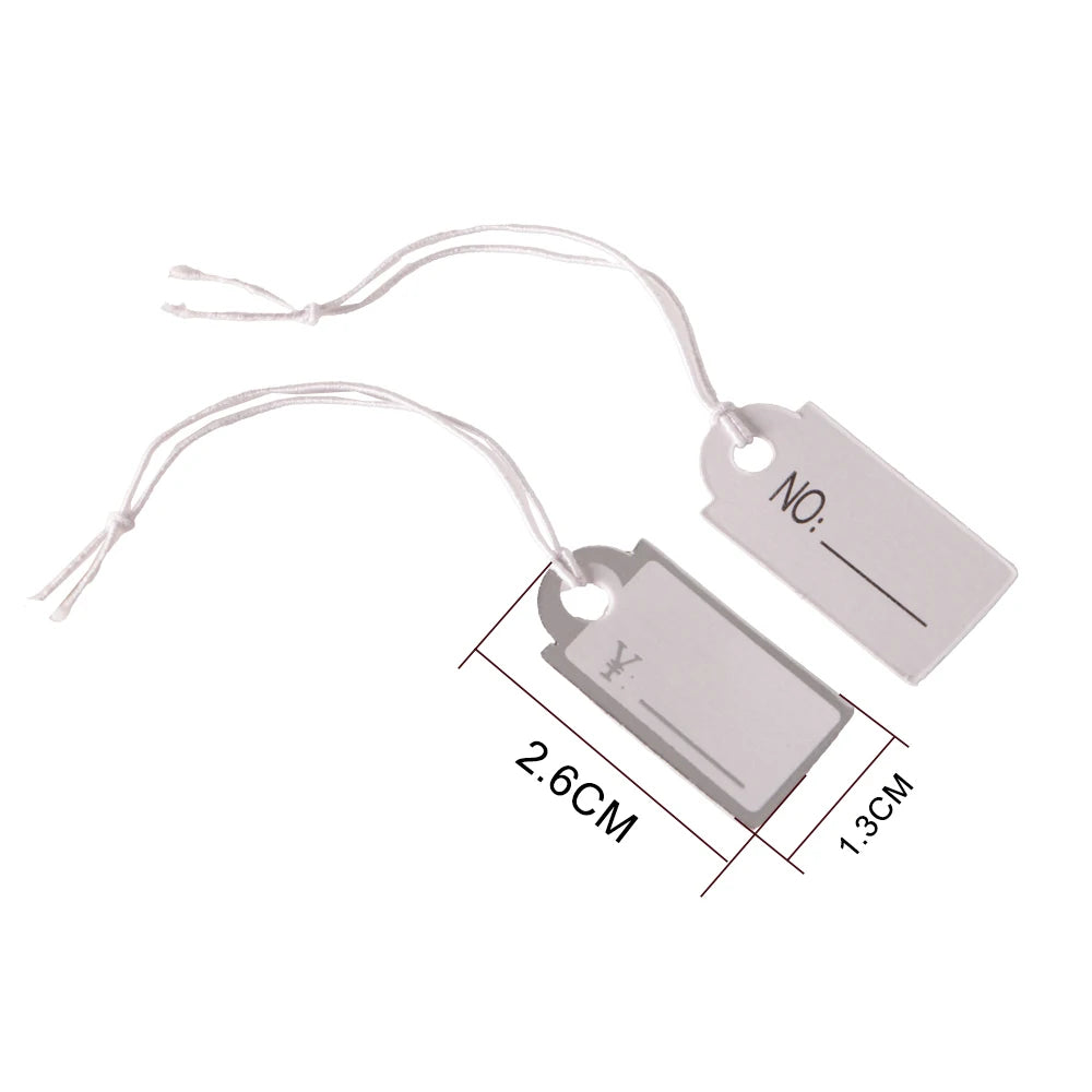 1000pcs Jewelry Strung Pricing Price Tags String Silver Merchandise Cloth Label Blank Tag White Card Paper Elastic Lanyard