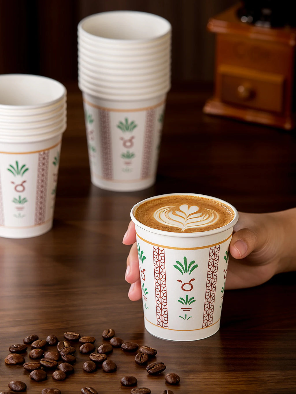 25/50/100Pcs Middle Eastern Style Printed Paper Cups, Disposable Paper Cups, Tulip Printed Paper Cups, Coffee Cups, Tea Cups,