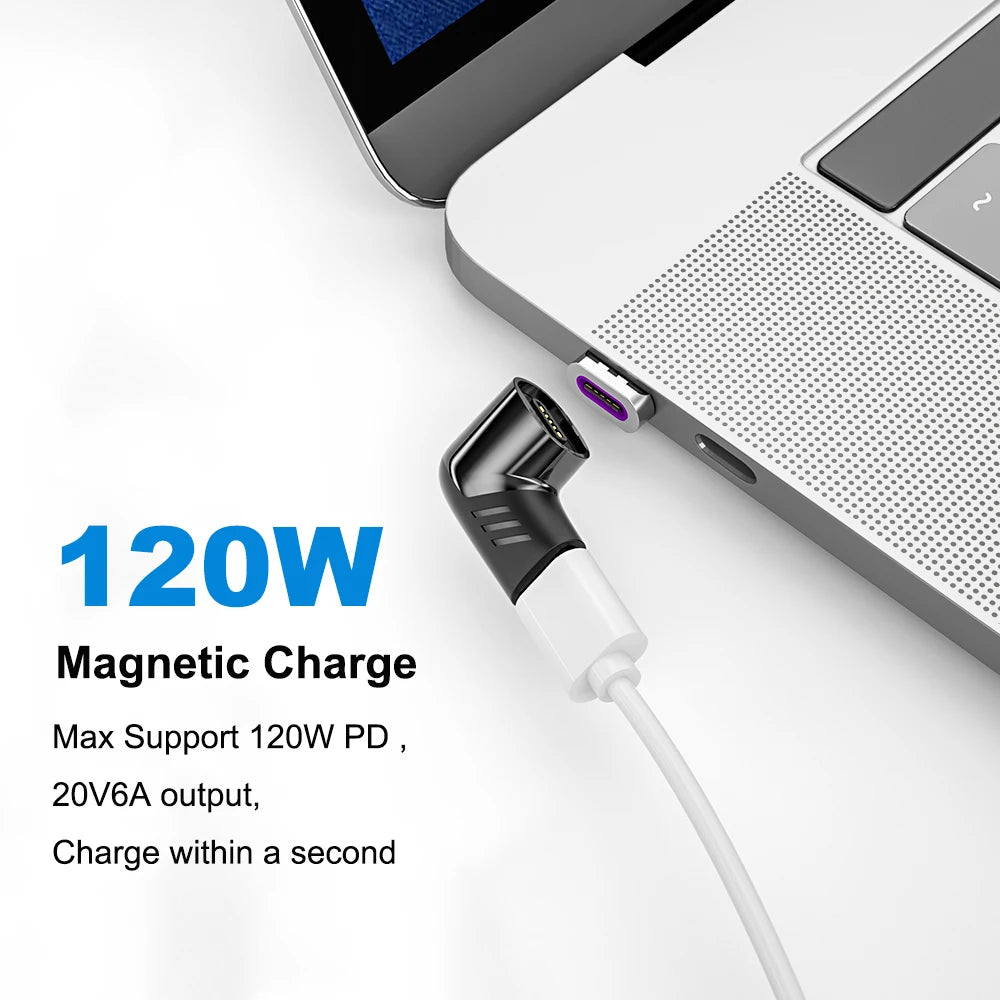 Elough 120W USB Type C To USB C Magnetic Adapter 90 Degree Fast Charging Magnetic Converter For Macbook iPad Pro Switch Samsung