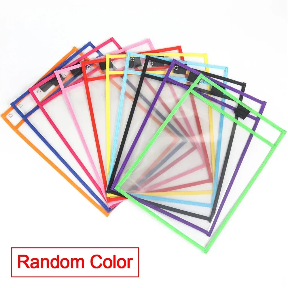 Waterproof Document Storage Pouch Reusable Dry Erasable File Bag Kids PVC Clear Diy Pockets Hanging File for Teaching Supplies