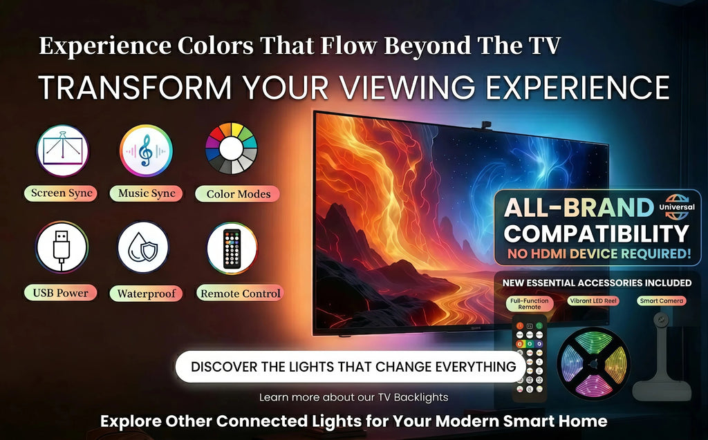 HDMI Sync TV Backlight for 40-85 Inch TVs, No App Needed Gaming Lights with Real-Time Color Matching, for Xmas Home Theater
