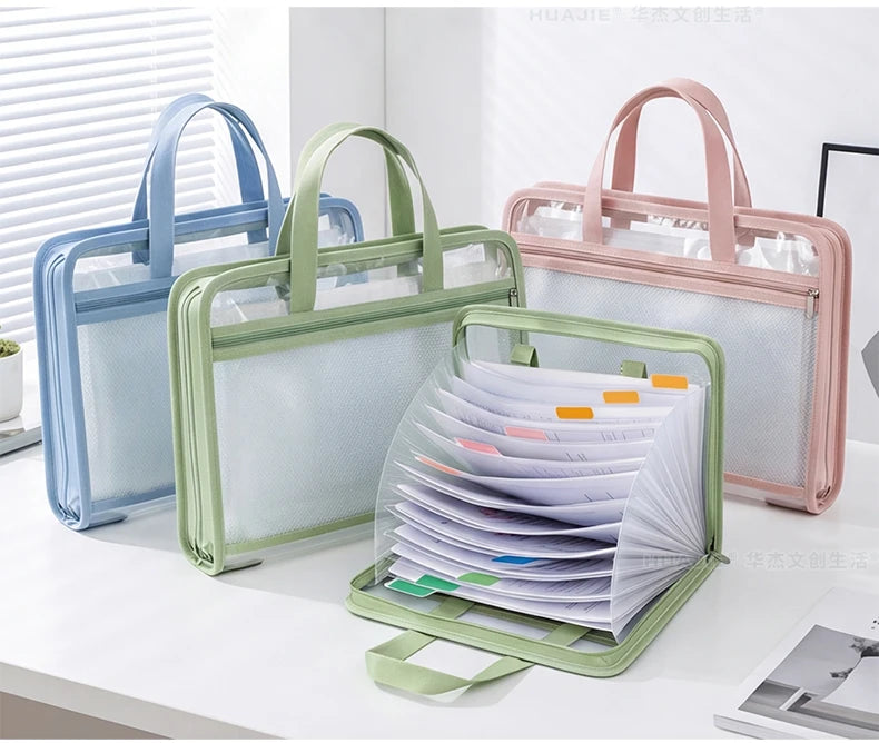 13 Layers A4 Transparent Handheld Accordion File Folder With Label Student Office Paper Organizer