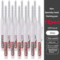 1-12 PCS 45mm Tip Waterproof Long Head Marker Pen Quick-Dry Ink for Woodworking Construction, Deep Hole White Black Red Blue