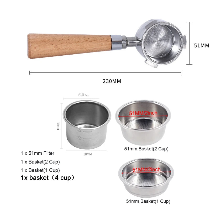 51mm Bottomless Coffee Portafilter With 1 2 4 Cups Basket for Homix Hibrew h11 Oster Cecotec Phico Brayer br1101 Coffee Machine