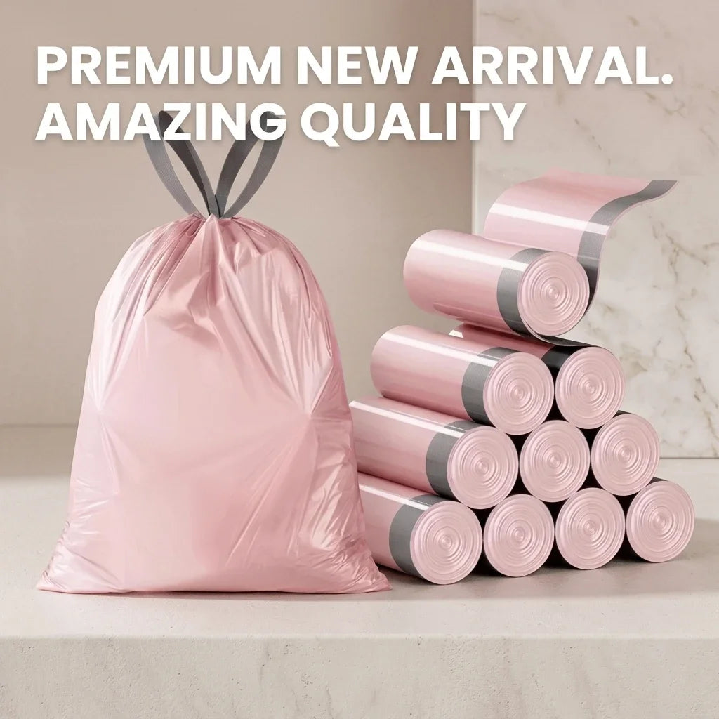 Pink Drawstring Trash Bags, Thickened Leakproof Tear Resistant Easy Tie Odor Resistant for Kitchen Bathroom Office Daily Home Use Households Busy Families Small Trash Can Liners Household Cleaning Garbage Bags