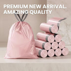 Pink Drawstring Trash Bags, Thickened Leakproof Tear Resistant Easy Tie Odor Resistant for Kitchen Bathroom Office Daily Home Use Households Busy Families Small Trash Can Liners Household Cleaning Garbage Bags