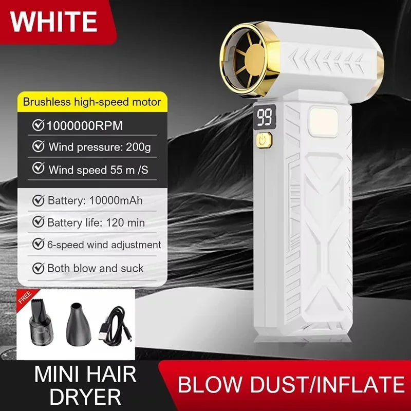 2026 New 1000000RPM Turbo Jet Blower 2in1 Super Powerful Air Blower Vacuum Dust Cleaner USB Rechargeable 65m/s Violent Blower