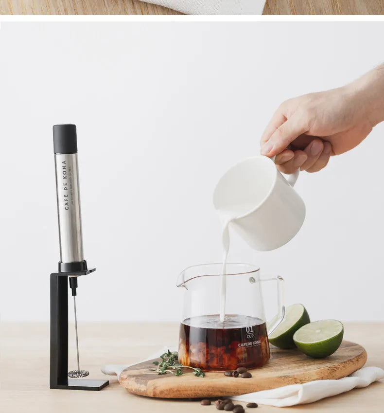 CAFEDEKONA Handheld Portable Electric Milk Frother, Mini Hand Mixer for Home Outdoor Barista Latte Art, AA Batteries Included