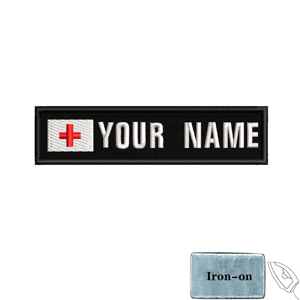 1PC 10cmX2.5cm Custom Name Patch Stripes Badge Iron On Or Hook Loop fire trophy radiation motorcycle blood drop love Pentagram