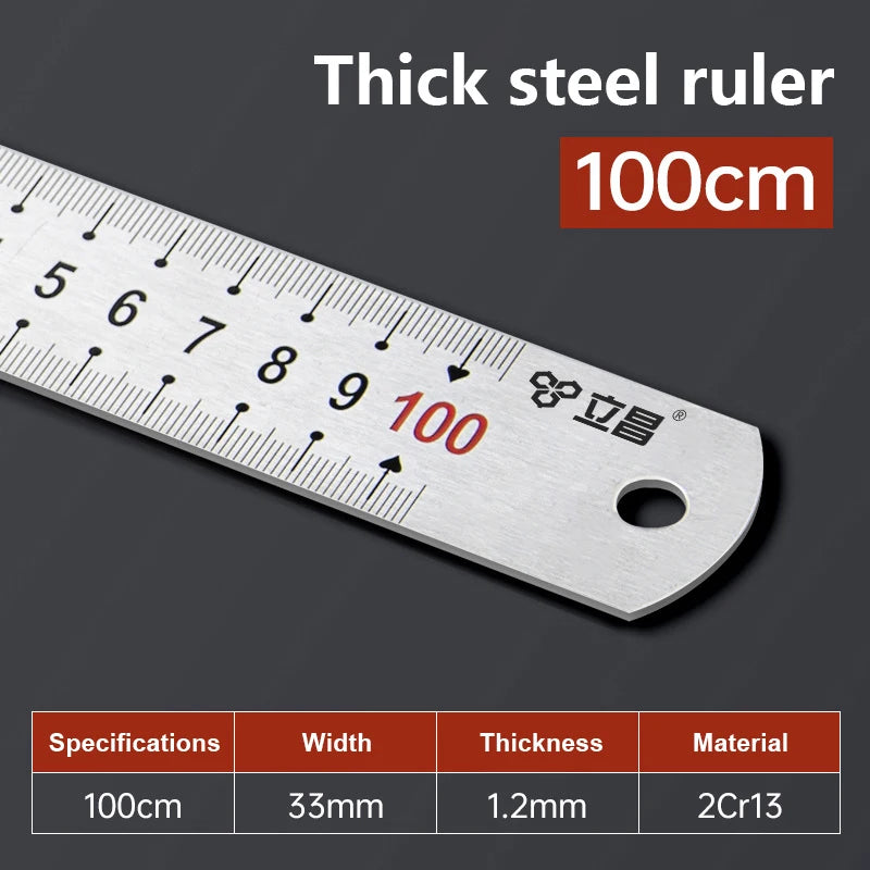 1Pcs 15/20/30/40/50/60100cm Stainless Steel Metal Straight Ruler For Home School Precision Measuring Tool Drawing Tool Supplies