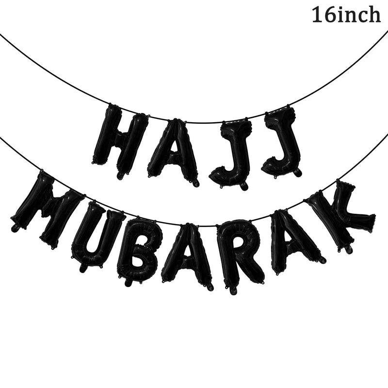 Black Gold Hajj Mubarak Disposable Paper Plates Cups Napkins Banner Balloons Home 2026 Eid Mubarak Islamic Muslim Party Supplies