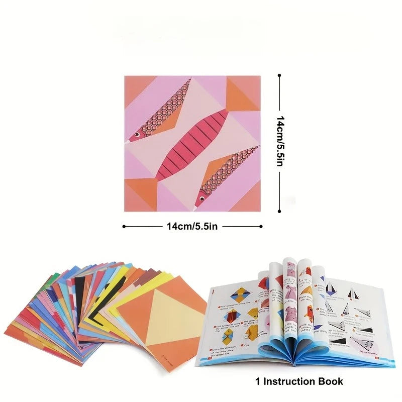 Children's colorful origami set, double-sided origami paper and instruction manual, suitable for DIY art and handmade projects