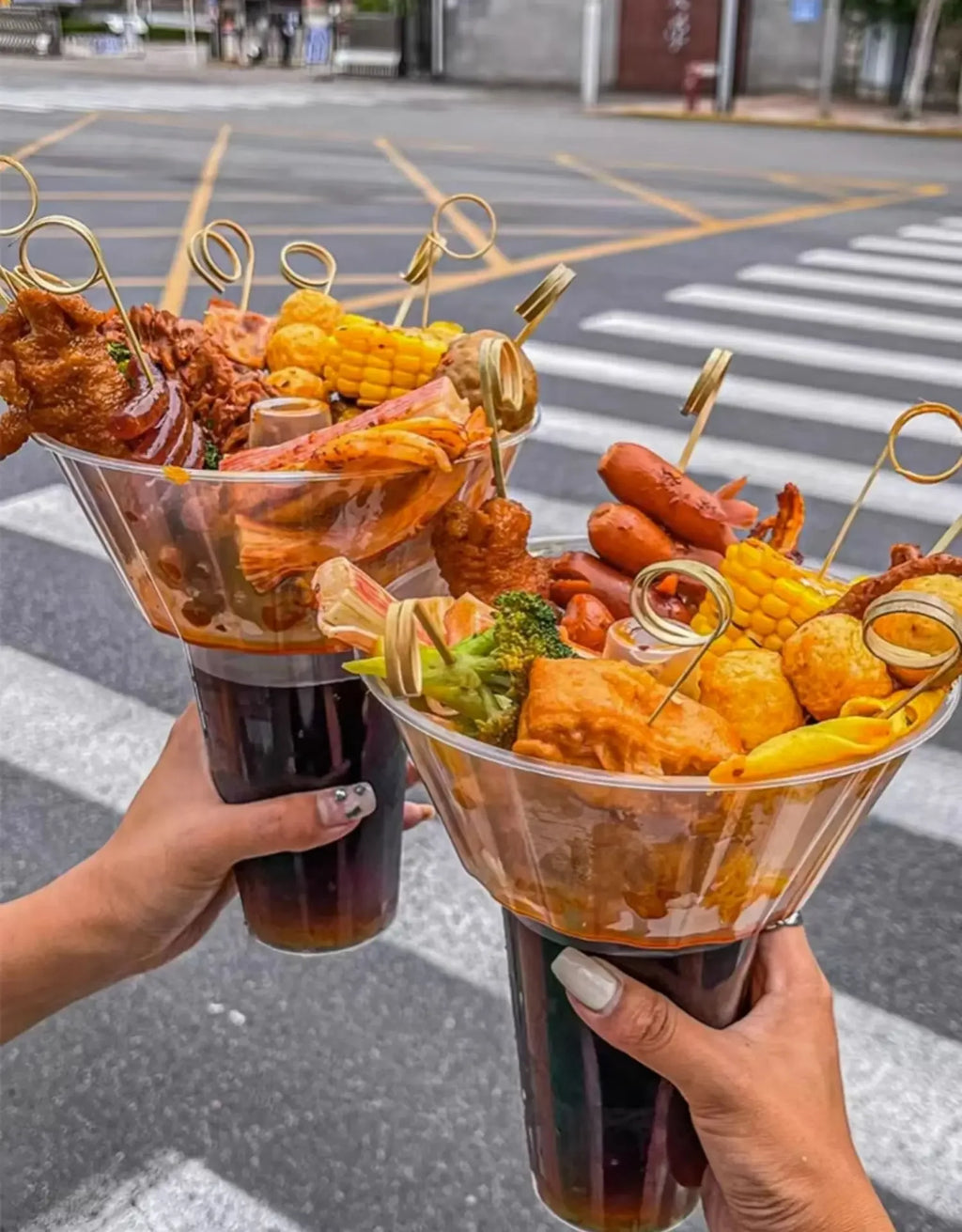 50pcs Disposable Hot Pot Cups Fried Chicken Fruit Creative Cup Holder Bowl Drink Cup Packaging Takeout Disposable Milk Tea Cups