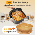 Air Fryer Paper Liners 50Pcs, 8 Inch Square Non-Stick Parchment Liners, Disposable Bleach Free Liners for Air Fryer & Microwave