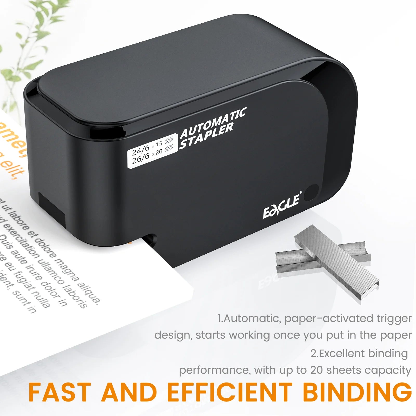 EAGLE Automatic Electric Stapler Set with Staple Remover & 1000 Staples 20-Sheet Capacity Desktop Stapler for Office School Use