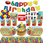 Cartoon SEsame-Streets Birthday Party Set Supplies Kids Disposable Tableware Balloon Cake Topper Banner Plates Decoration