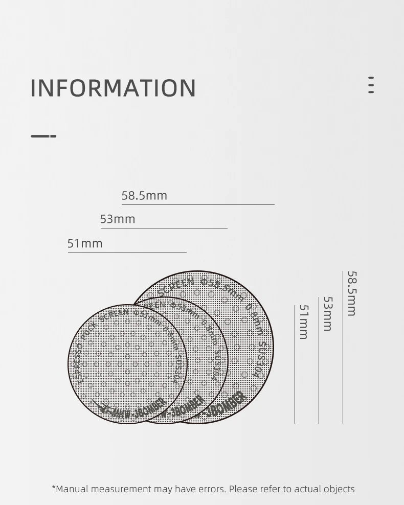 MHW-3BOMBER Titanium Coating Espresso Puck Screen 51/53/58.5mm Reusable Metal Filter 0.8mm Thickness Lower Shower Screen