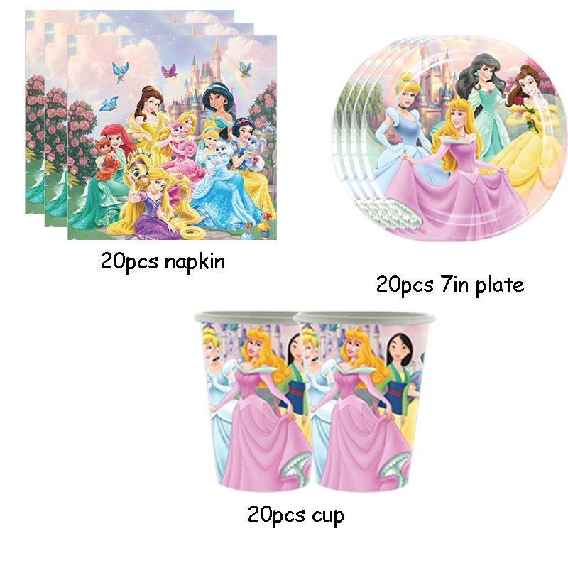 Princess Party Supplies Birthday Disposable Tableware Set  Tablecloth Paper  Plate Napkin for Kid Girl Birthday Supplies