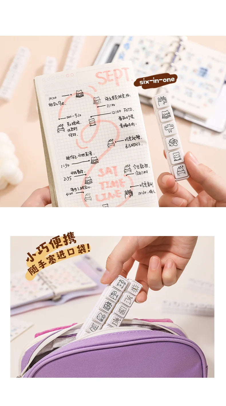 Cute Cat Emoji Stamp Daily Life Work Good Mood Series Cartoon Mini Pattern Stamps for Journaling Planner Diy Scrapbooking Decor