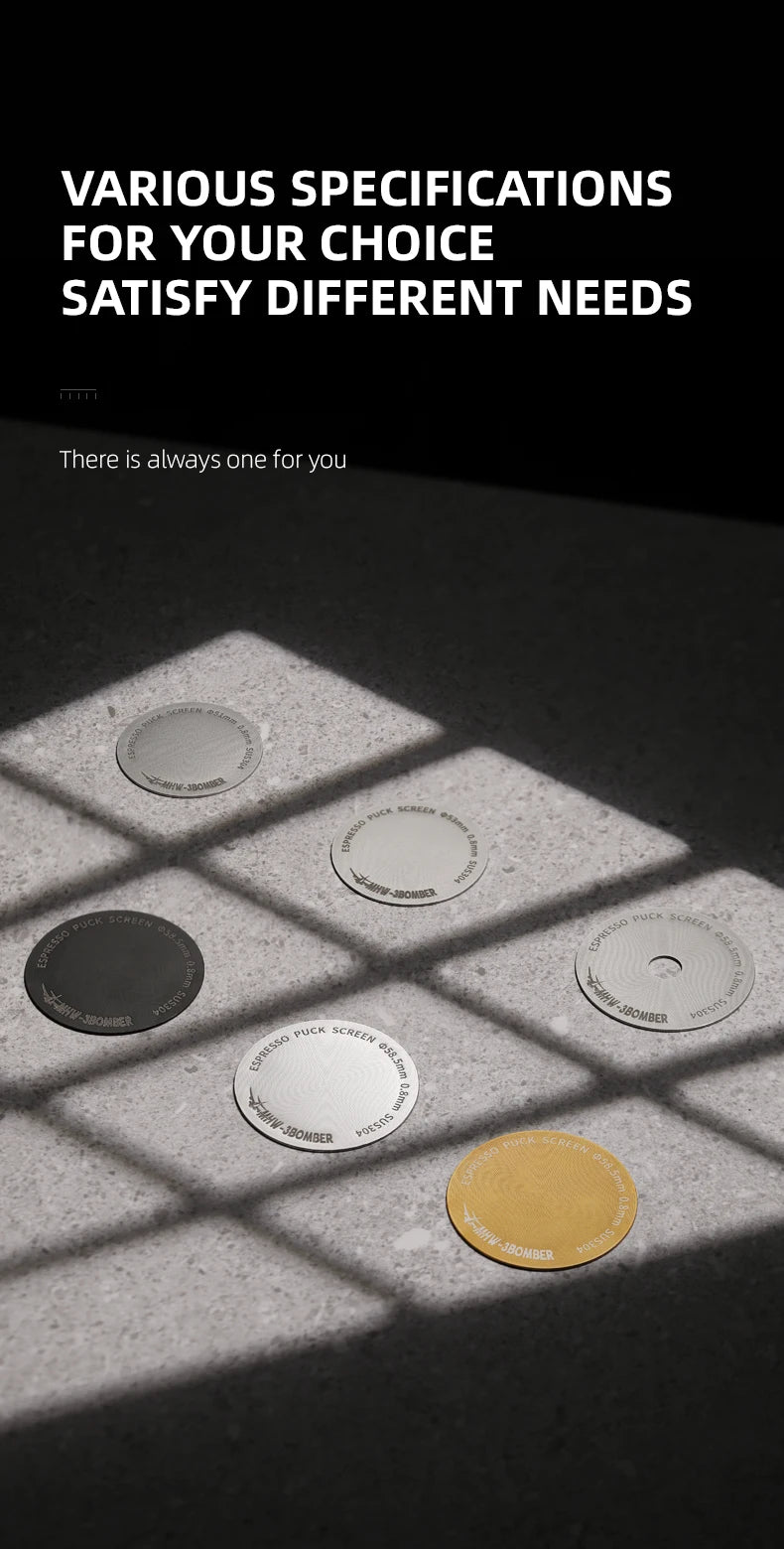 MHW-3BOMBER Titanium Coating Espresso Puck Screen 51/53/58.5mm Reusable Metal Filter 0.8mm Thickness Lower Shower Screen