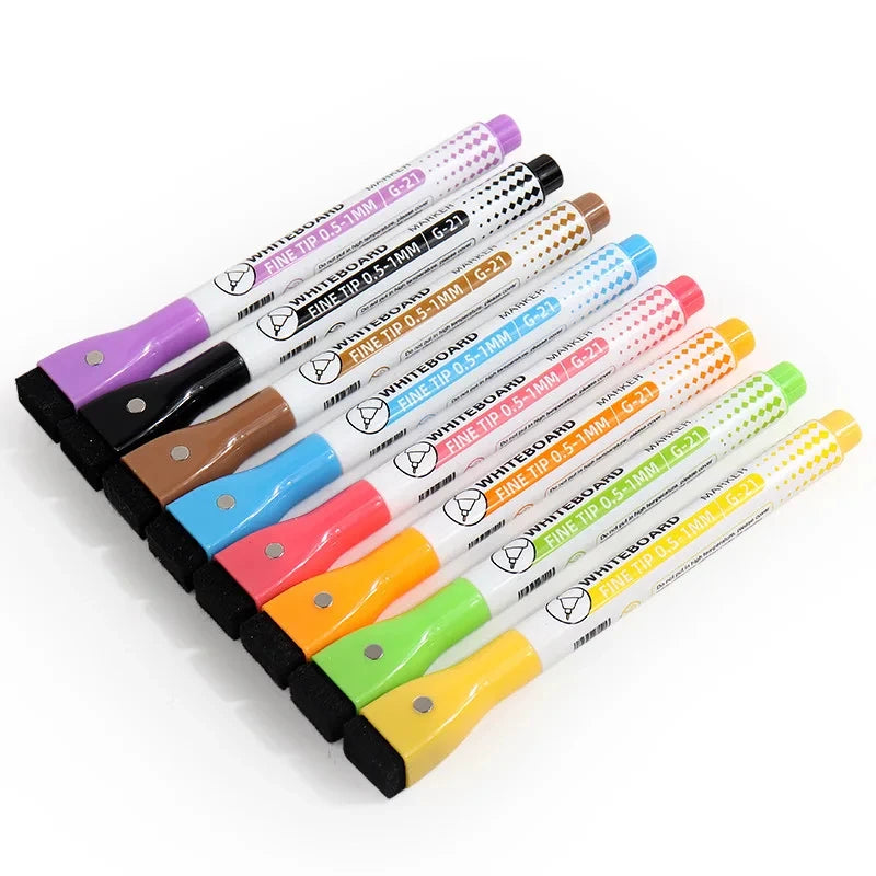 8 Colors 0.5mm Magnetic Dry Erase Markers Whiteboard Marker Pen For Office School Home Office Extra Fine Tip Colored Pens