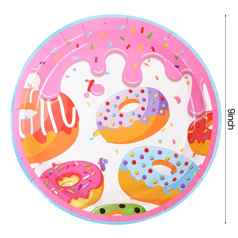 1Set Donut Party Decoration Disposable Tableware Plate Cup Napkins Candy Gift Bags Kids Baby Girl 1st Birthday Party Supplies