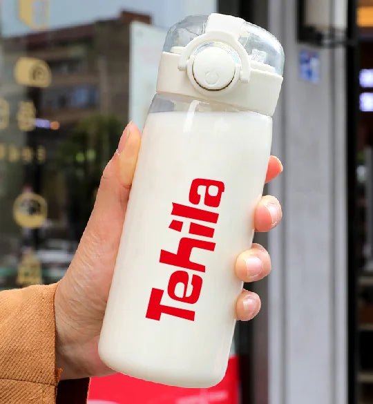 DIY 400MLSchool Bottle Plastic Customize Print Name Kid's Children Cup Straw Tube Ring Handle Easy Take Food Safety Material