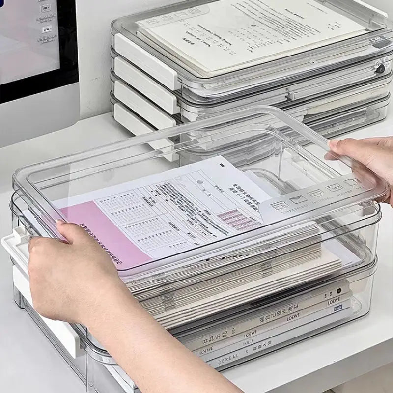 Document Storage Box,Desktop Documents, A4 Data Sorting Box, Household Registration Book, File Bag, Dustproof And Moisture-Proof
