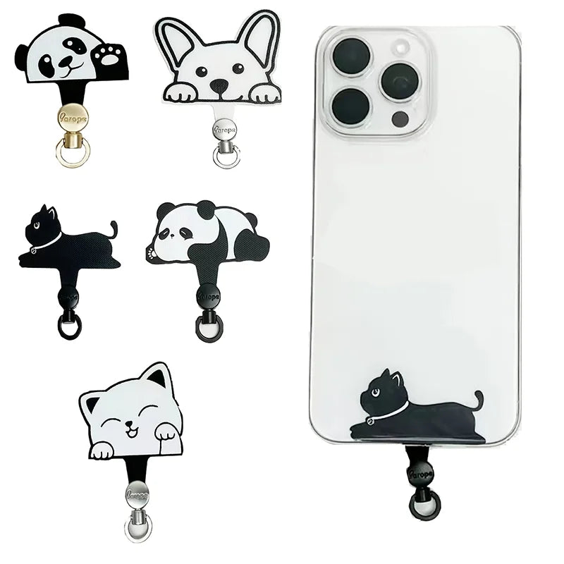 Cartoon Panda Cat Dog 360 Rotatable Metal Phone Tether Tab Patch Gasket Cellphone Lanyard Hanging Rope Safety Connecter Piece
