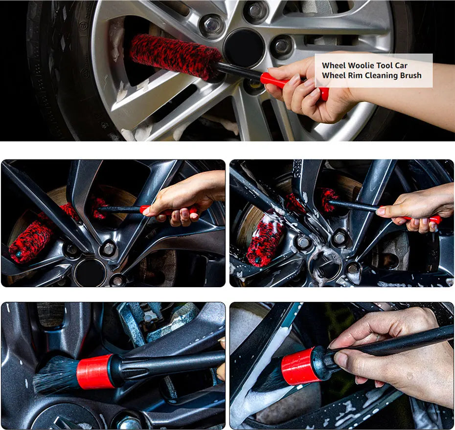 SEAMETAL Car Wheel Detailing Cleaning Brush Woolies Plush Car Rim Tire Wash Brushes Long Handle Bendable Auto Wheel Clean Tools