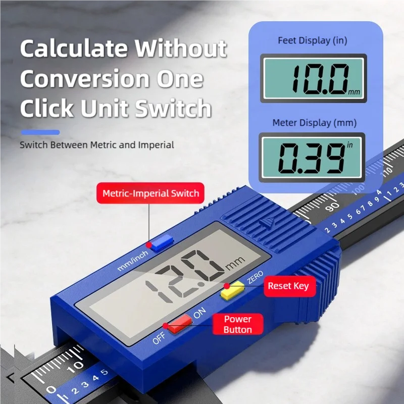 TINSOL 150mm High Precision Digital Caliper Carbon Fiber Reinforced Electronic Vernier Caliper LCD Display Auto Off for Jewelry