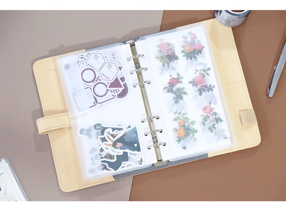 A5A6  5Pcs Binder Zipper Folders For 6-Ring Notebook Binder Transparent Loose Leaf Document Filing Bags
