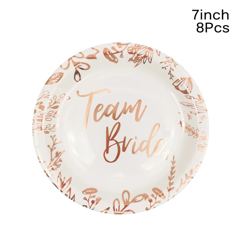 1Bag Team Bride Disposable Tableware Paper Plates Cup Wedding Bridal Shower Hen Night Bachelorette Engagement Party Decoration