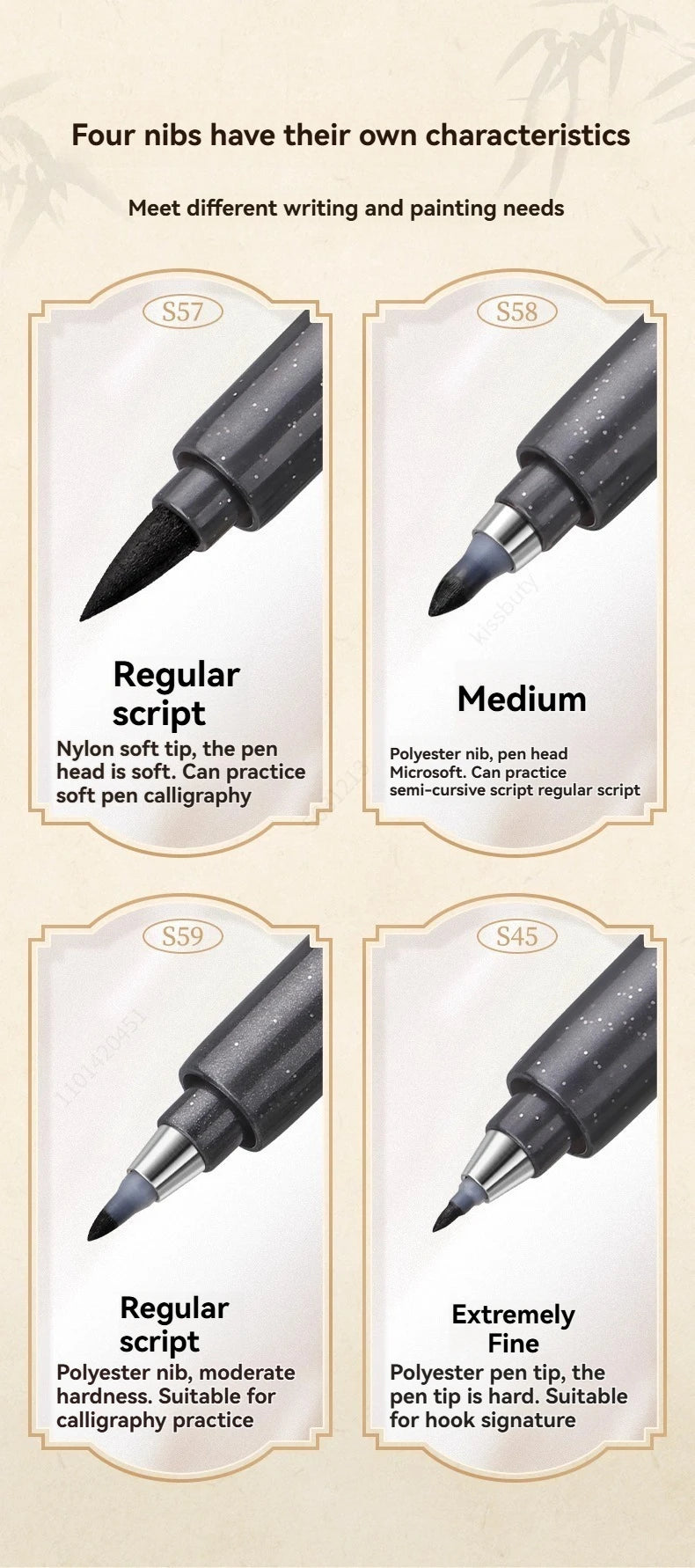 BAOKE 4-Size Calligraphy Pen Set for Writing, Hand Lettering, Black Ink Brush Markers Sketching Calligraphie Art Supplies Artist