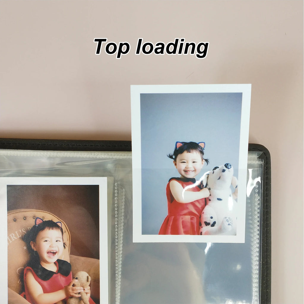 PLRBOK A5 Glitter Leather Photo Cards Album 3 Rings 7.6×9.8mm Kawaii Cute Binder Photocard 20 Sheets 4 Pockets Sleeves 80 Photos