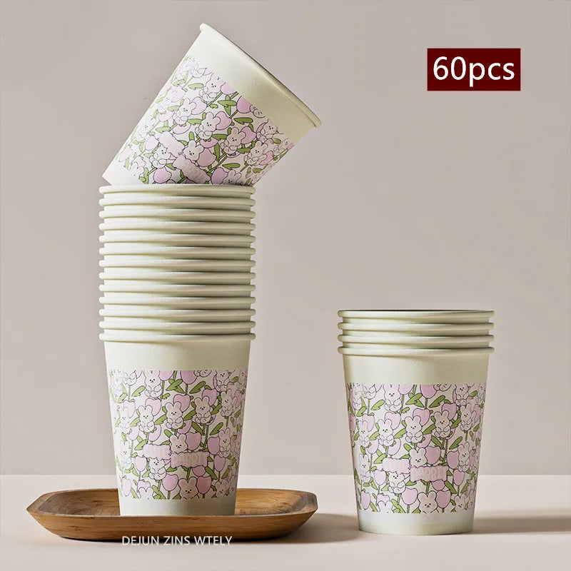 60pcs Disposable Paper Cups Thickened Food-grade High-temperature Coffee Cups Home Party Teacup Picnic Portable Water Cups